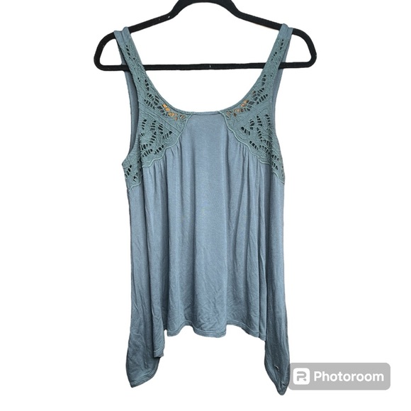 American Eagle Outfitters Turquoise Sleeveless Tank with Crochet Accents - Picture 1 of 5